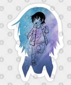 erased anime characters satoru fujinuma black lineart watercolor galaxy silhouette background black