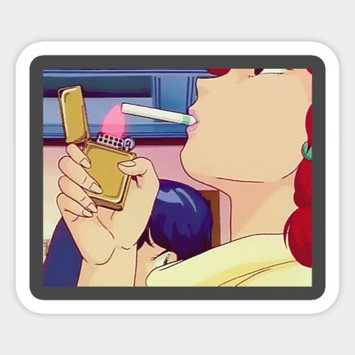 beautiful anime girl smokes a cigarette
